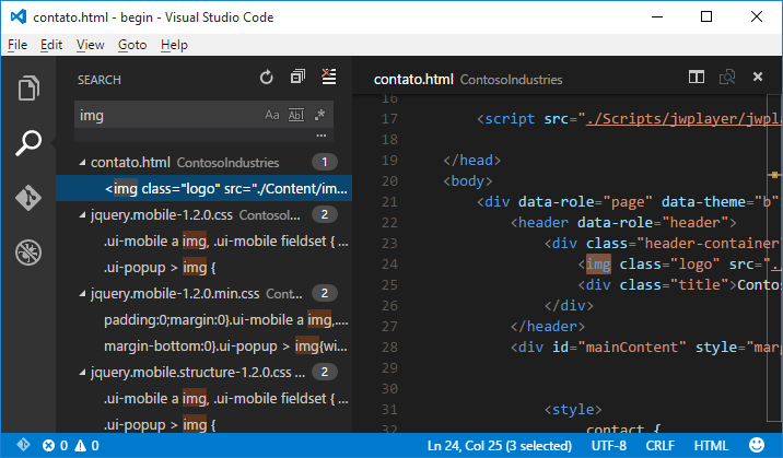 Busca dentro do Visual Studio Code
