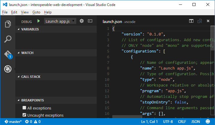 Depuração no Visual Studio Code
